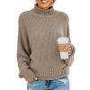 Rosario Women's Turtleneck Long Batwing Sleeve Oversized Chunky Sweater White