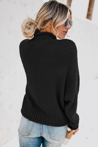 Rosario Women's Turtleneck Long Batwing Sleeve Oversized Chunky Sweater White
