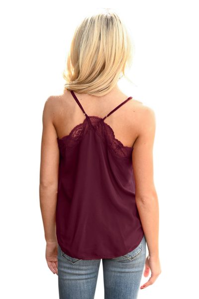 Paloma Women's V Neck Sleeveless Lace Trim Strap Cami Tank Top White