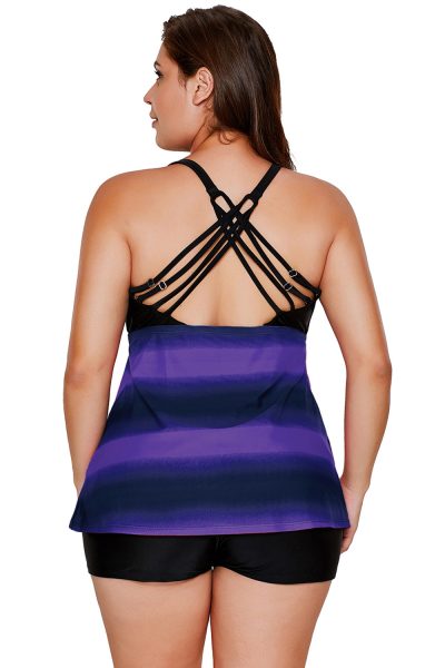 Adelaide Women Color Block Striped Tankini Plus Size Boyshorts Swimsuits Rosy