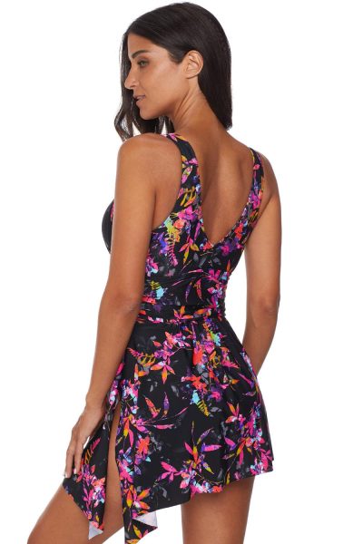 Lisanne Women's Sexy Deep V Flower Printing One Piece Swimdress Swimsuit Multicolor