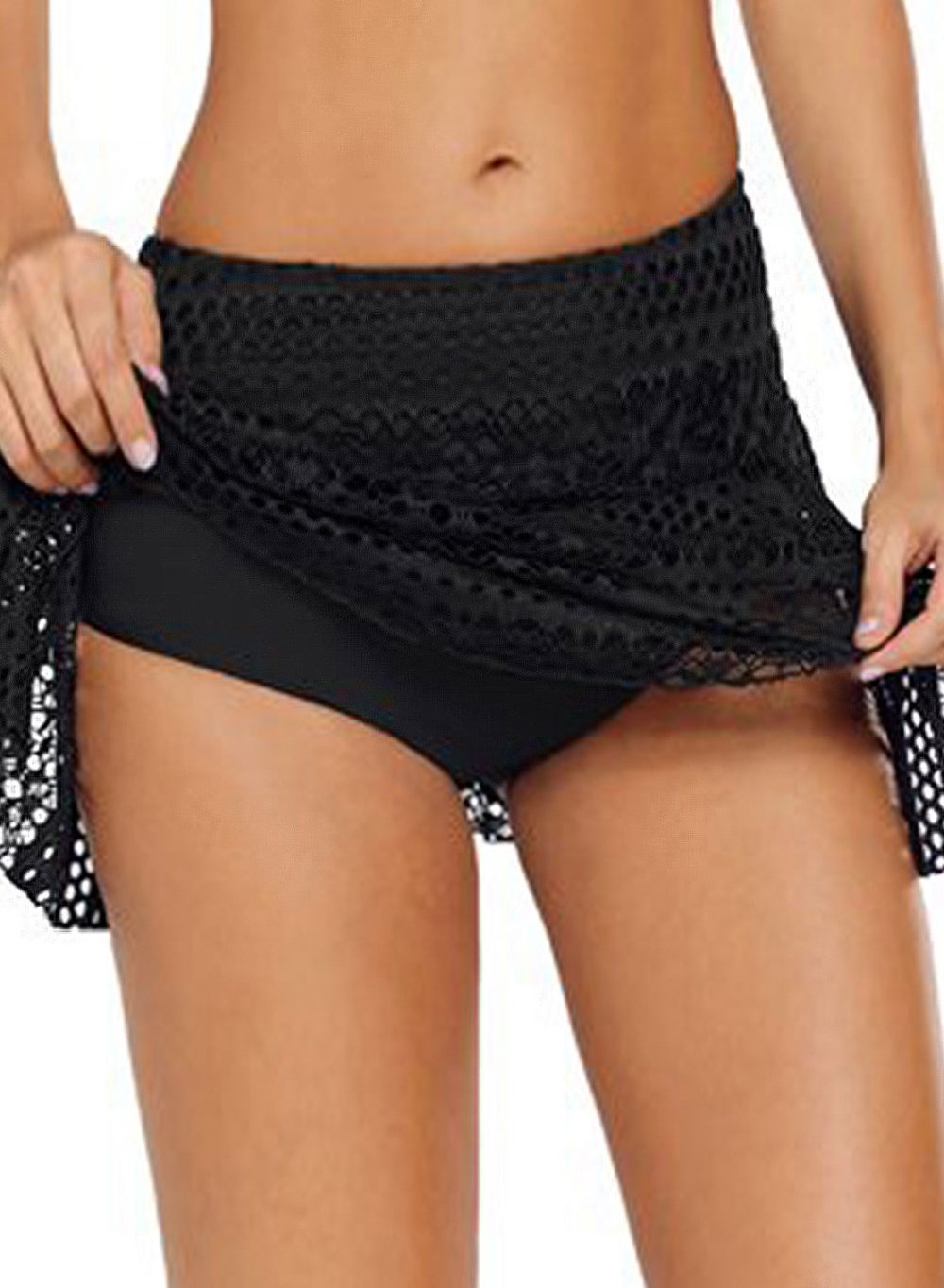 Lynnie Women Crochet Lace Bikini Bottom Swim Lace Skirt Swimsuit Black