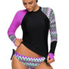 Nikita Women's Contrast Long Sleeve Rash Guard Tankini Swimsuit Dark Blue