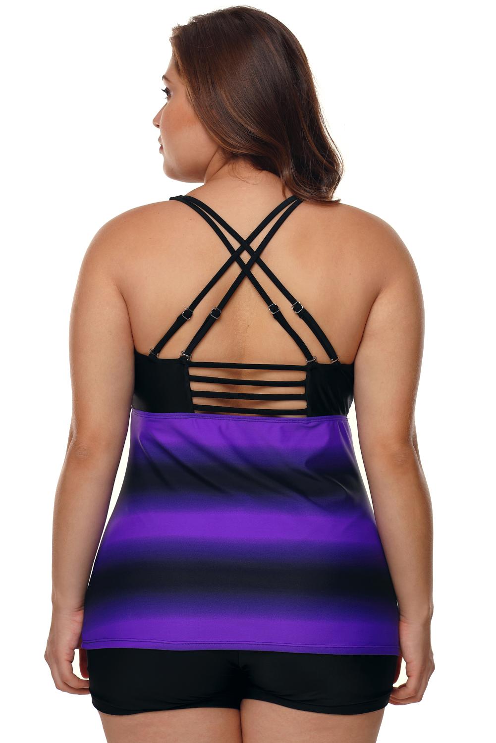 Ossie Womens Criss Cross Purple Back Color Block Print