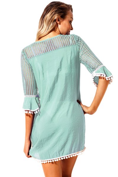 Grayson Women's Crochet Chiffon Tassel Beach Tunic Cover up White