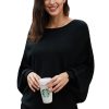 Sundry Women's Boat Neck Long Sleeves Oversized Dolman Knit Sweater Black
