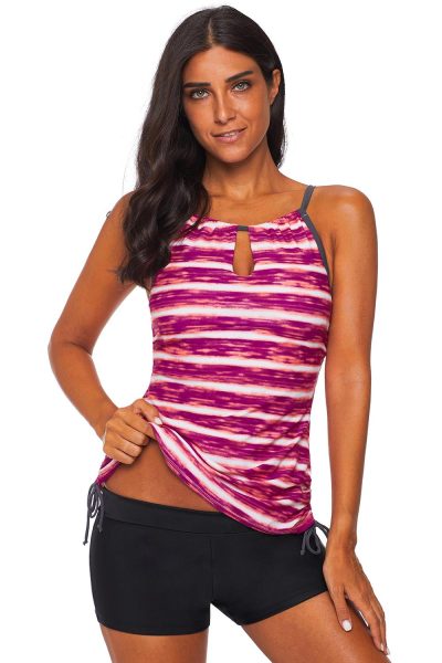 Sundry Womens Red Print Straps Tankini 2pcs Swimsuits Set with Boyshorts