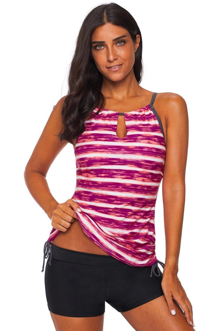 Pilcro Women's Green Print Color Block Striped Tankini Swimsuits with ...