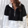 Abiona Womens Oversize Fluffy Fleece Sweatshirt Pullover Black White