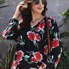 Arli Women's Floral Print Blouse Long Sleeve White
