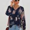 Pilcro Women's Casual Boho Floral Print Blouses Red