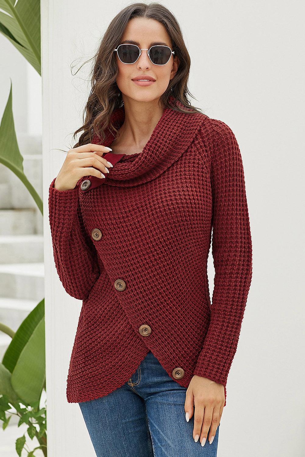 Harley Women's Knit Wrap Asymmetric Hem Sweater Burgundy Amber Millet