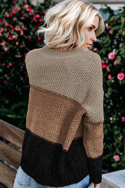 Addie Women's Color Block Netted Texture Pullover Sweater Black