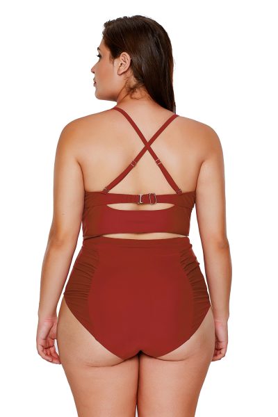 Ariah Women's Strappy Neck High Waist Plus Size Swimsuit Black