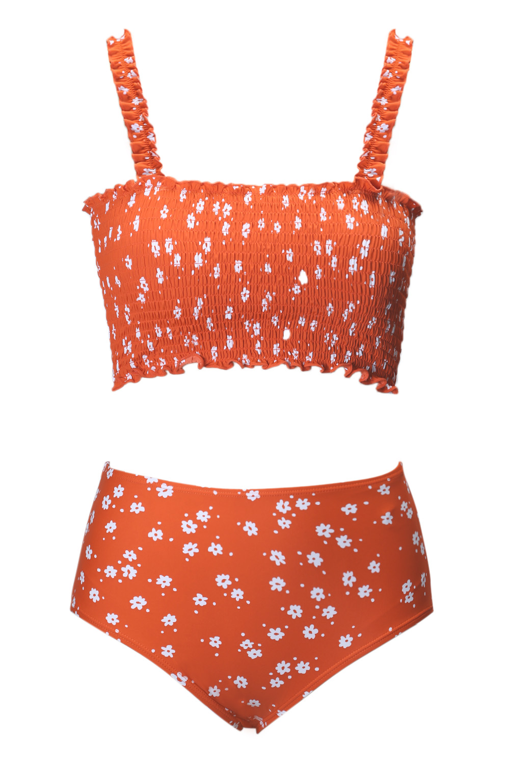 Roslyn Women's Ruffled Shoulder Straps Flower Bikini Swimsuit Orange ...