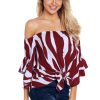 Devin Women's Off The Shoulder 3/4 Bell Sleeve Vertical Stripes Blouse Black