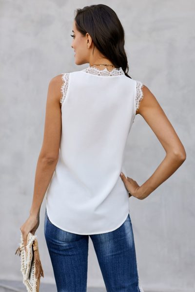 Pippa Women's V-Neck Sleeveless Eyelash Lace Tank Top White