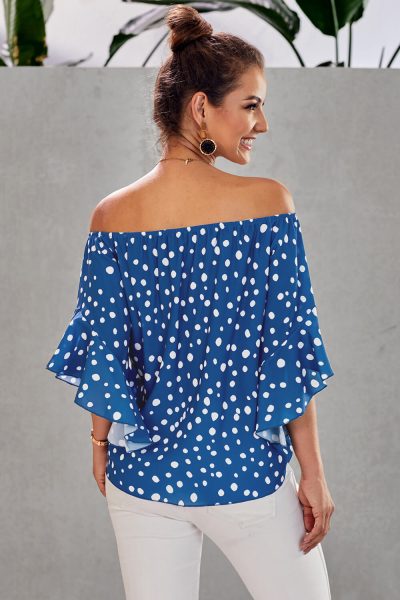 Tana Women's Off Shoulder Bell Sleeve Shirt Tie Knot Casual Blouses Tops White