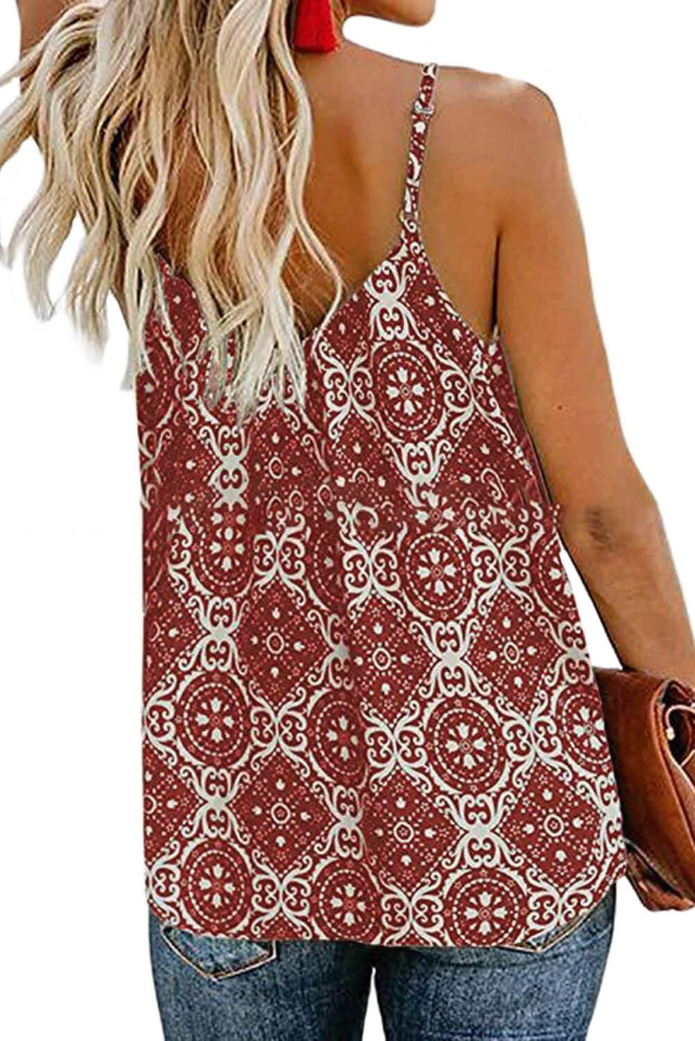 Tania Womens V Neck Spaghetti Strap Sleeveless Boho Print Tank Tops Red ...