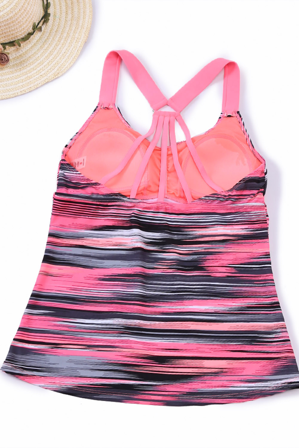 Aja Women's Printed Stripes Strappy Racerback Tankini Swim Top Pink ...