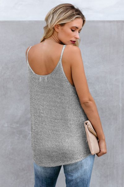 Vanna Summer O-Neck Sleeveless Relaxed Sheer Knit Cami Tank White