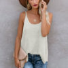Vanna Summer O-Neck Sleeveless Relaxed Sheer Knit Cami Tank White