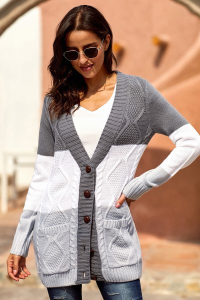 Annette Women's Open Front Pocket Button Down Cardigan Sweater Black