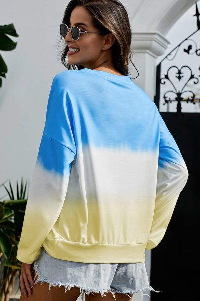 Tarian Women's Color-Block Tie Dye Long Sleeve Pullover Sweatshirt Black
