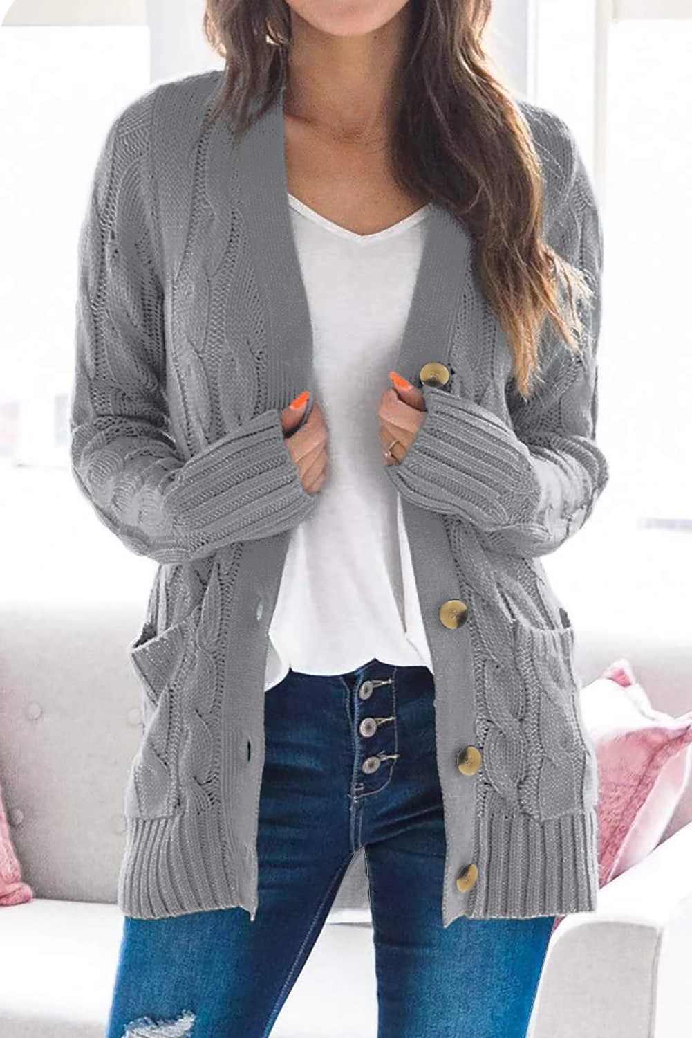 Cecily Women's Cardigan Knitwear Sweater Gray - Amber Millet
