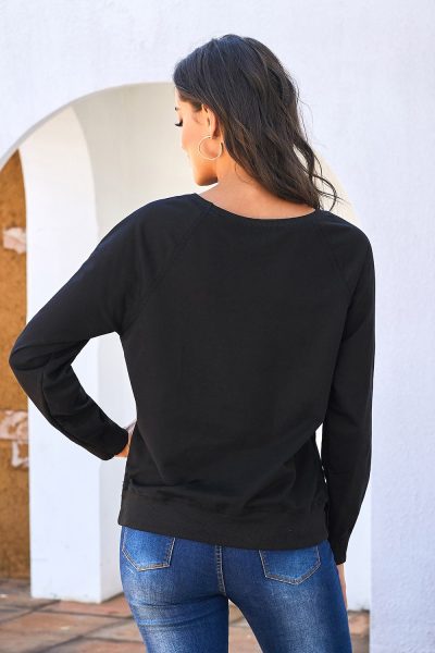 Dariya Womens French Terry Cotton Blend Pullover Sweatshirt Black