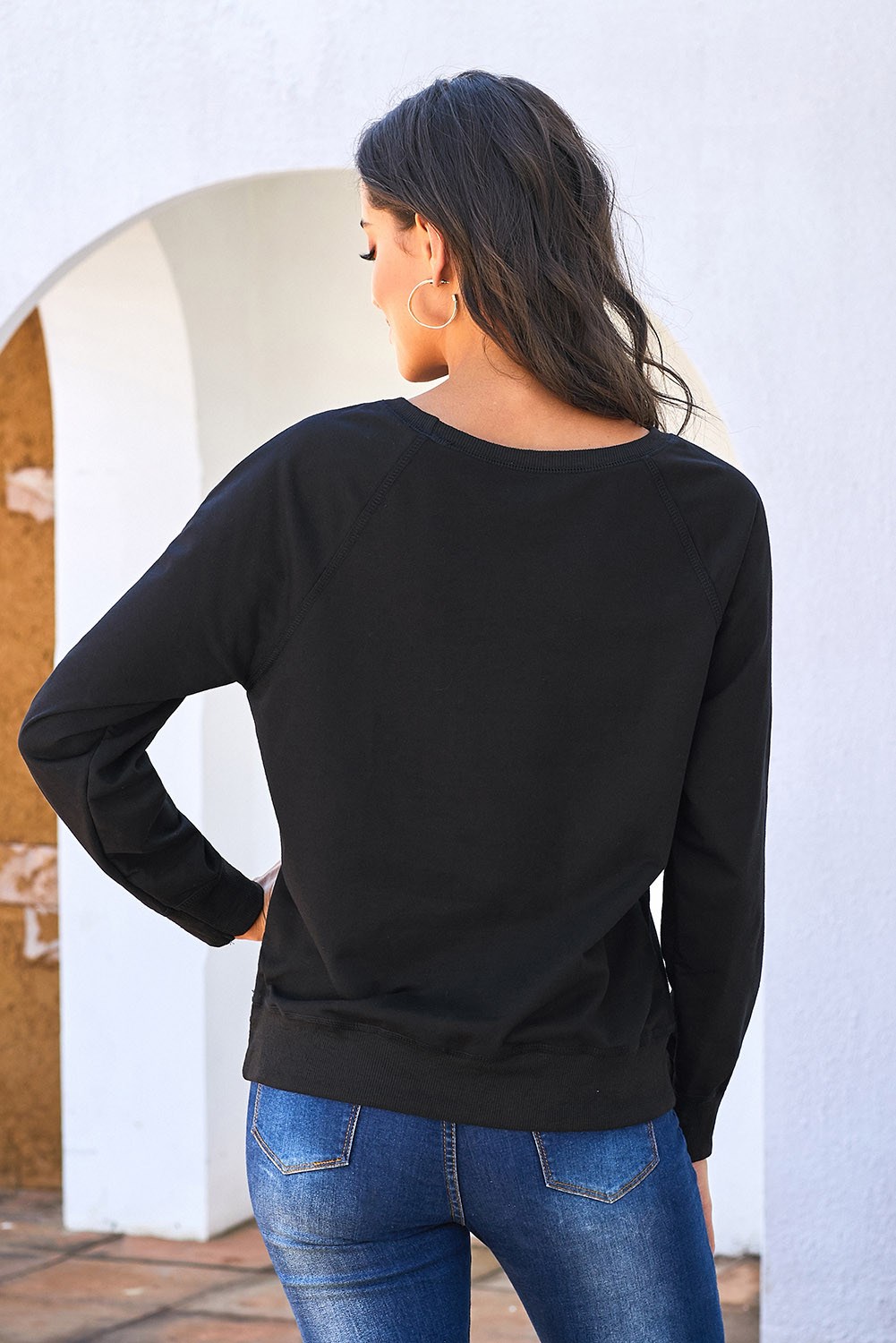 Dariya Womens French Terry Cotton Blend Pullover Sweatshirt Black ...
