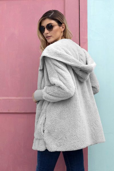 Charley Women's Soft Fleece Hooded Open Front Long Sleeve Cardigan White