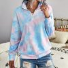 Eura Womens Cotton Tie Dye Mock Neck Zip Sweatshirt Sky Blue