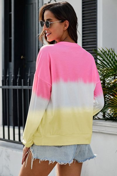 Tarian Women's Color-Block Tie Dye Long Sleeve Pullover Sweatshirt Black