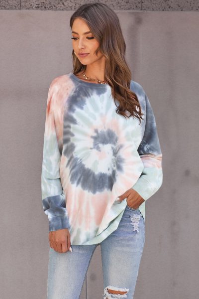 Evelin Women's Tie Dye Loose Leisure Sweatshirt Red Ombre