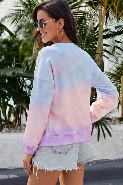 Tarian Women's Color-Block Tie Dye Long Sleeve Pullover Sweatshirt Black