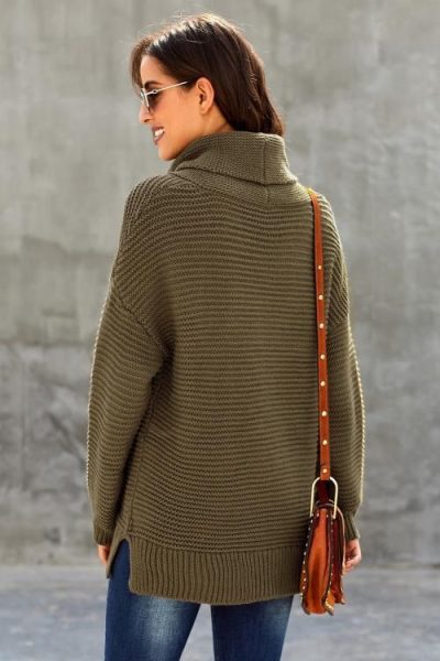 Zoe Women Cozy Long Sleeves Turtleneck Sweater Sage Green