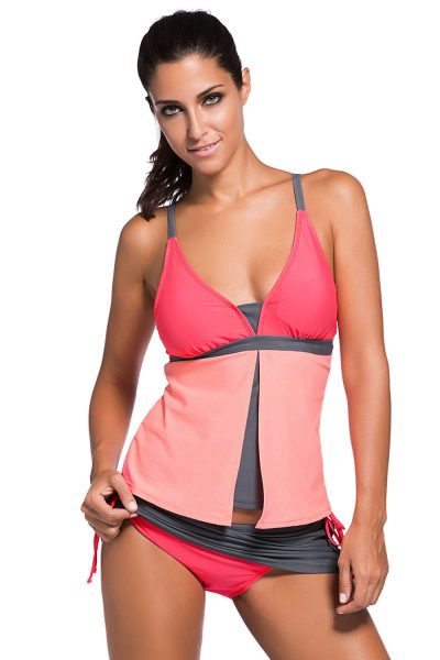 Hester Women Colorblock Tankini Skort Bottom Swimsuit Orange Pink