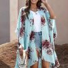 Irene Women Floral Kimono Sleeves Chiffon Loose Beach Cover Up Sky Blue