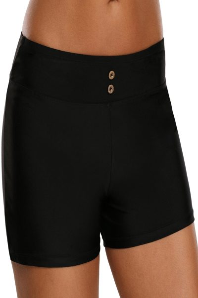 Lisabetta Womens Button Detail Swim Boardshort Black