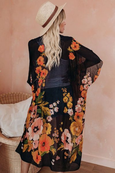 Judy Womens Kimono Sleeve Floral Print Graceful Cover Up