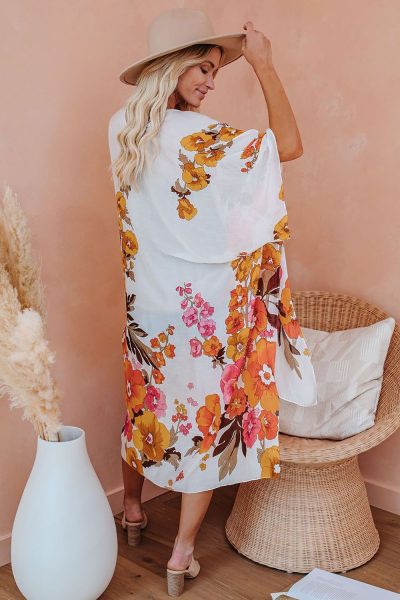 Judy Womens Kimono Sleeve Floral Print Graceful Cover Up