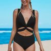 Penny Womens Twisted Ruched Hollow Out One-piece Swimwear Black