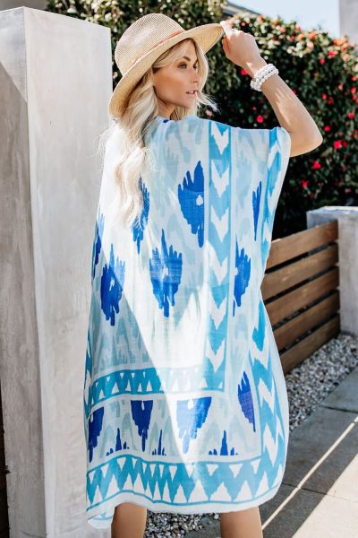 Judy Womens Sky Blue Kimono Sleeve Floral Print Graceful Cover Up
