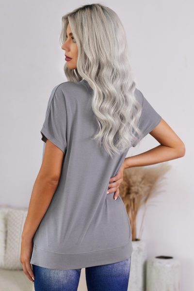 Adonia Women's Round Neck Short Sleeve Solid Color Tee Gray