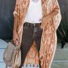 Sally Women Boho Paisley Print Kimono Beach Cover up with Tassel Orange