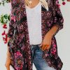 Shirley Women's Floral Kimono Cardigan Open Front Cover Up Black