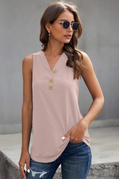 Vanessa Women‘s Just Say The Word 3 Button Tank Top Pink