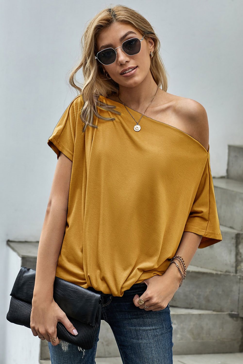 Victoria Womens Off-The-Shoulder Slash Neck Casual Loose Fitting Top ...