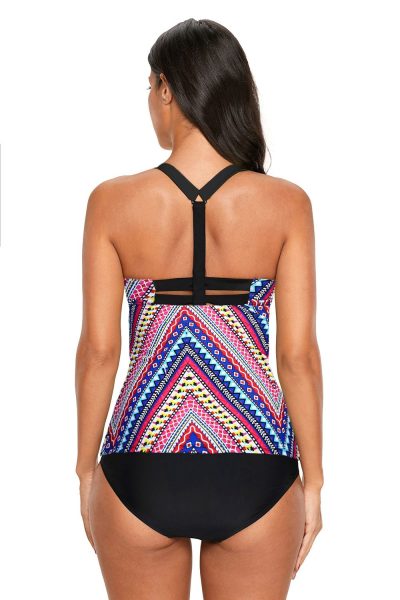 Fran Womens Aztec Print Y Back Tankini Top